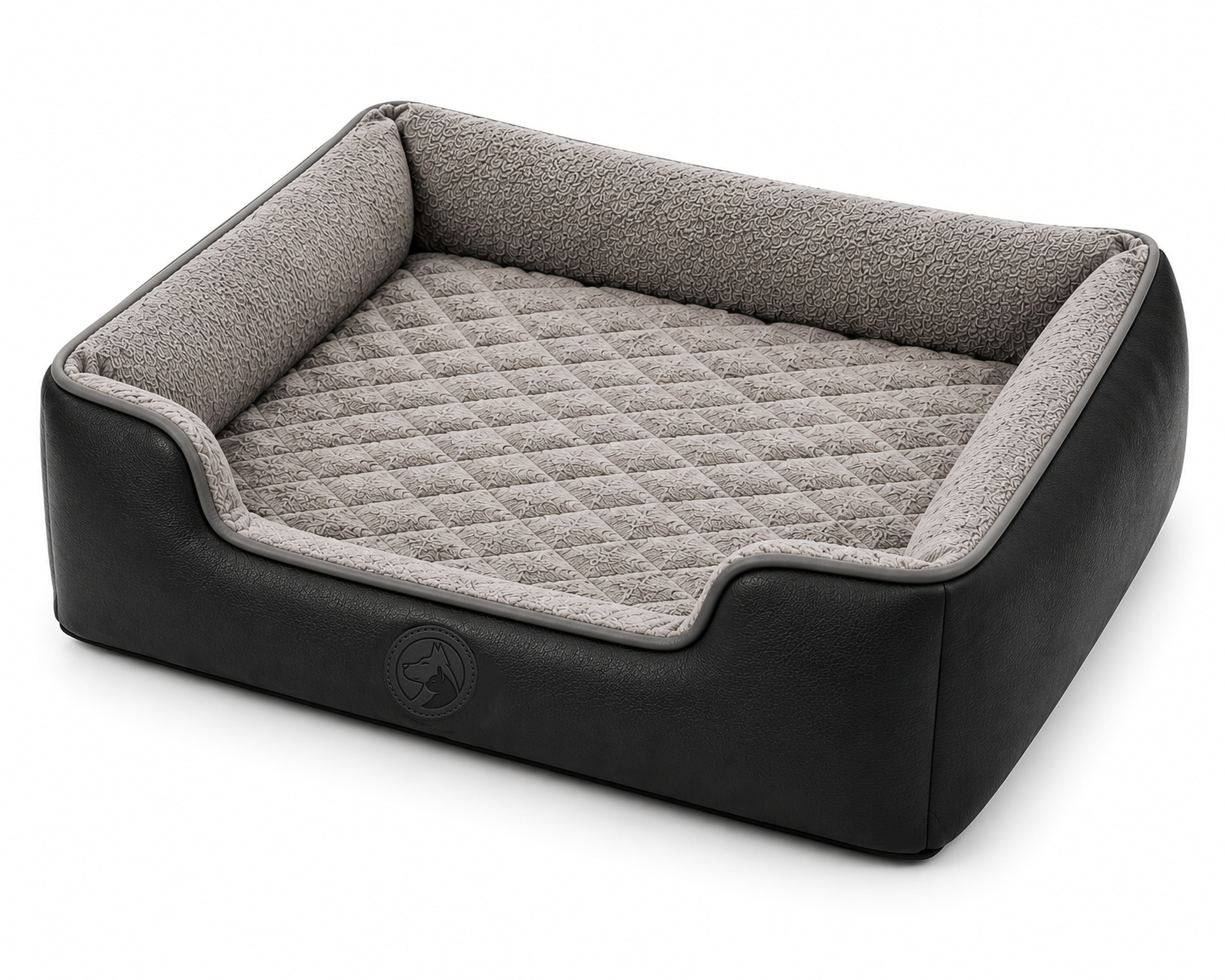 Grey Quilted Sofa-Style Dog Bed with Raised Sides and Soft Padded Interior