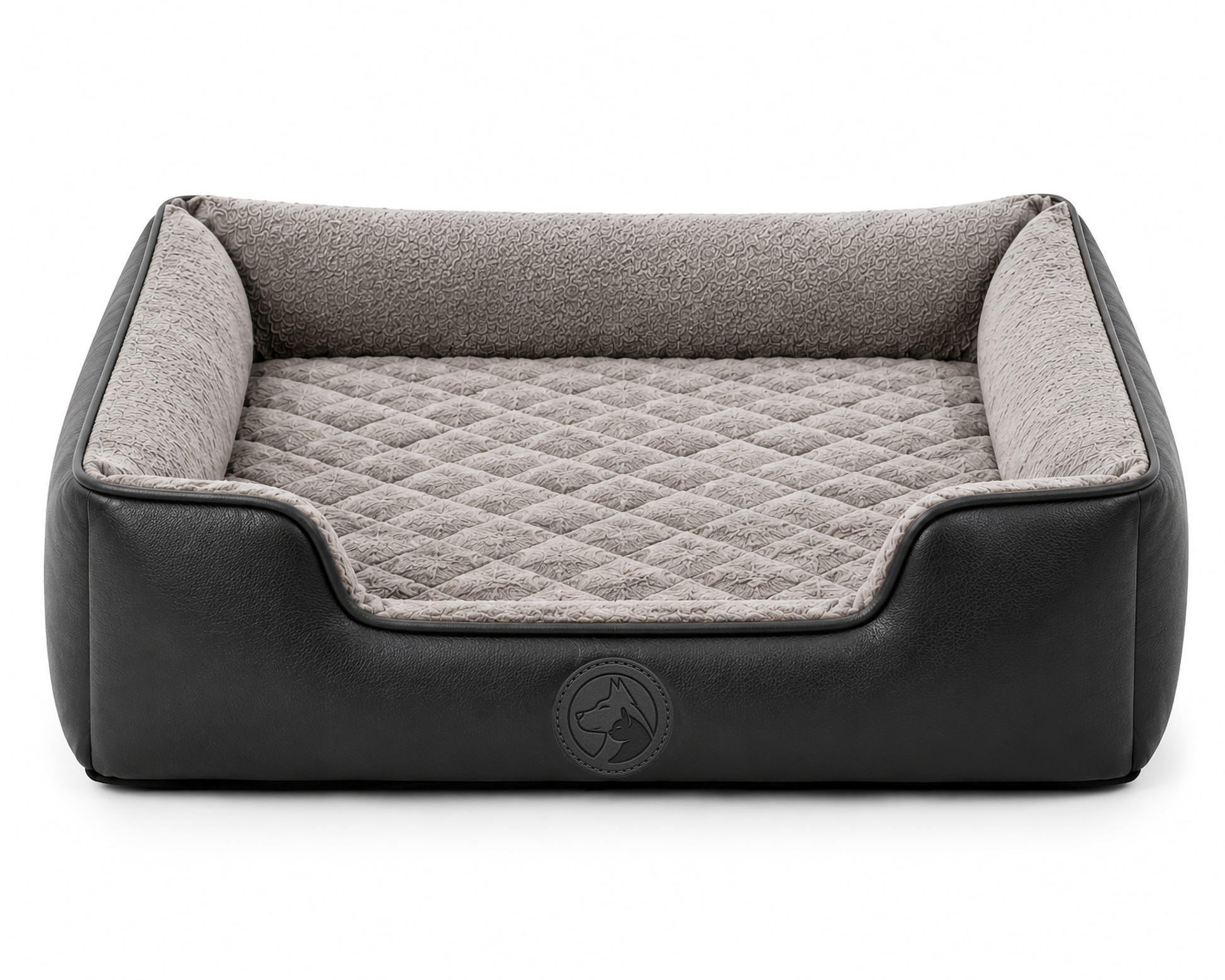 Grey Quilted Sofa-Style Dog Bed with Raised Sides and Soft Padded Interior