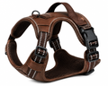 Brown Adjustable Dog Harness Vest with Padded Mesh and Reflective Stripe Detail