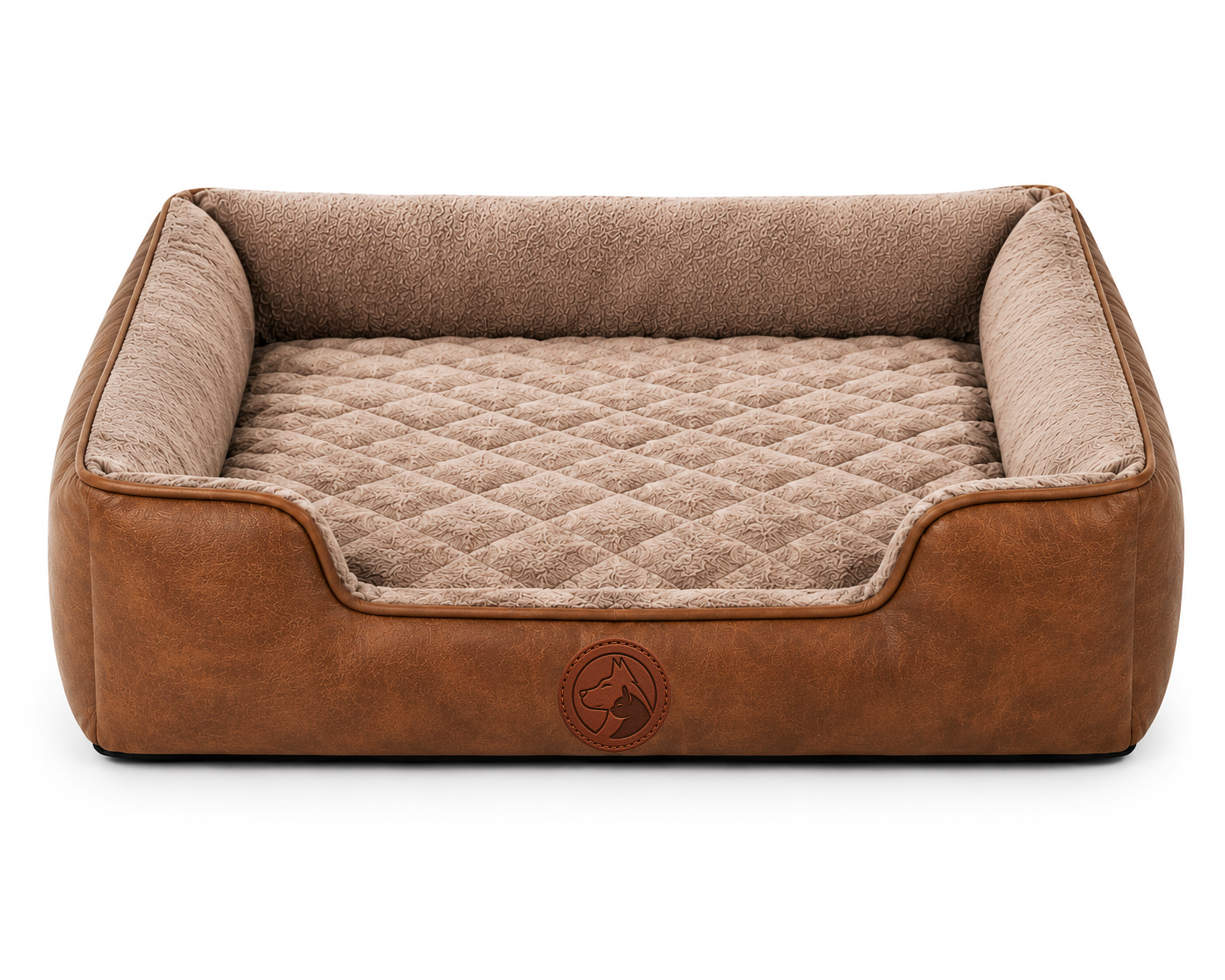 Brown Sofa-Style Dog Bed with Quilted Cushion and Raised Side Support