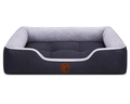 Dark Blue Sofa-Style Dog Bed with Grey Interior and Raised Side Support