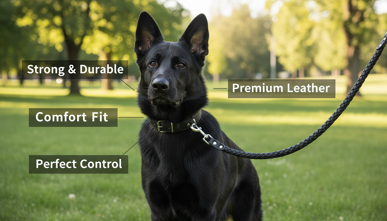 Braided Leather Dog Collar & Leash Set for Medium & Large Dogs