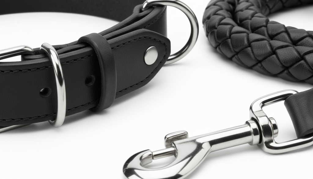 Braided Leather Dog Collar & Leash Set for Medium & Large Dogs