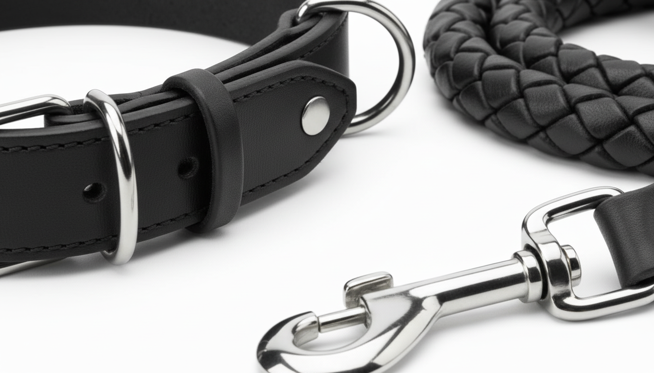 Braided Leather Dog Collar & Leash Set for Medium & Large Dogs