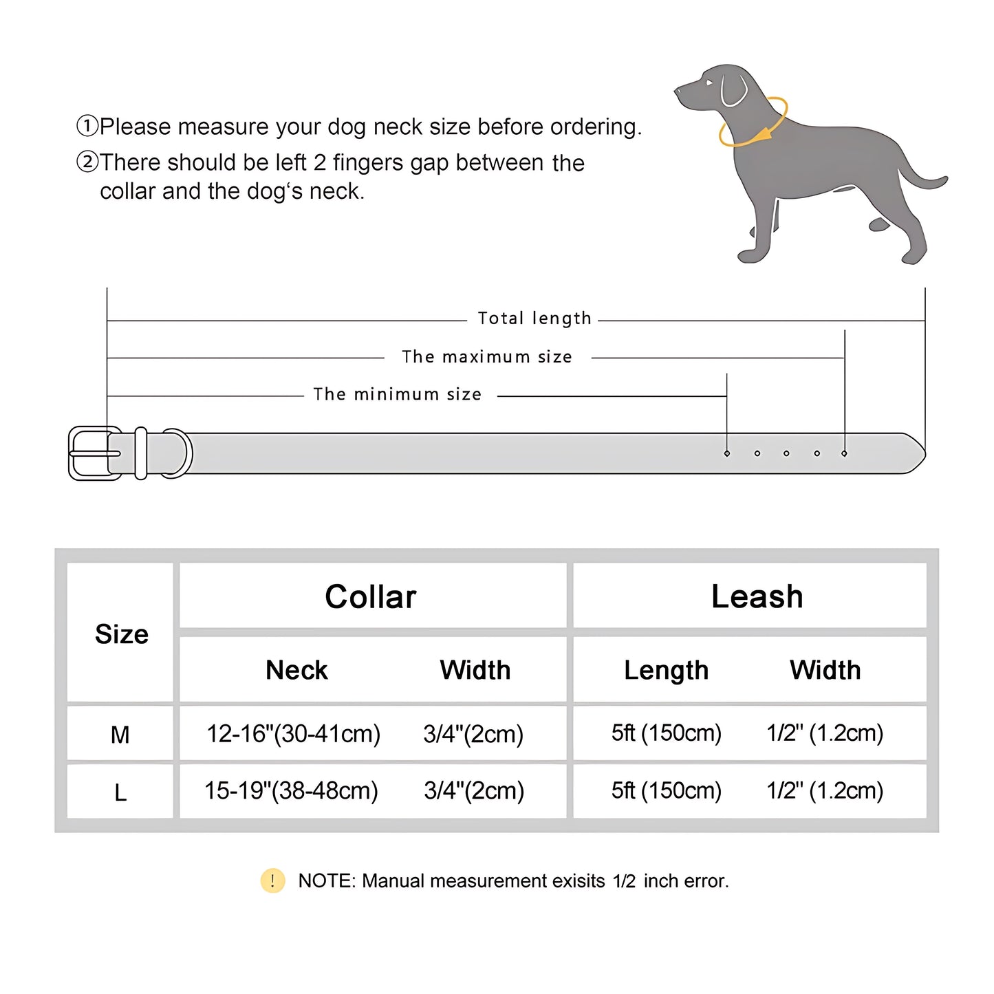 Genuine Leather Dog Collar And Leash Set For Large Dogs