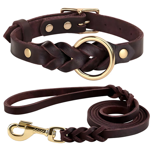 Genuine Leather Dog Collar And Leash Set For Large Dogs
