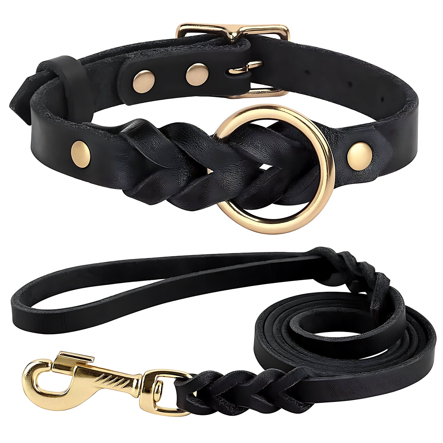 Genuine Leather Dog Collar And Leash Set For Large Dogs