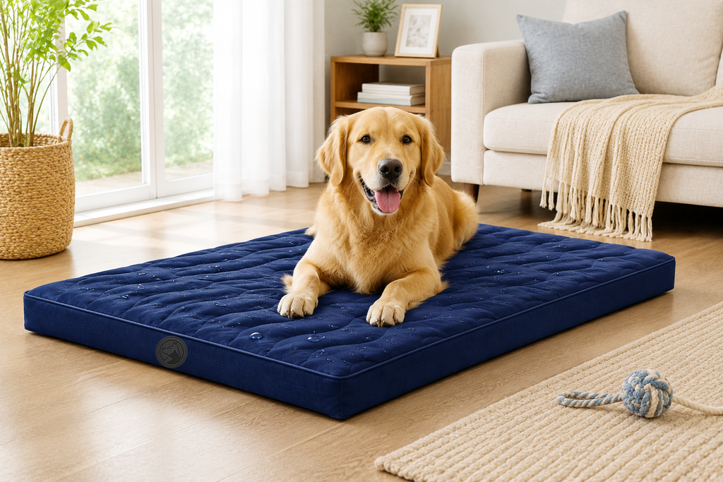 Dark Blue Quilted Pet Mattress Bed with Soft Padded Tufted Surface