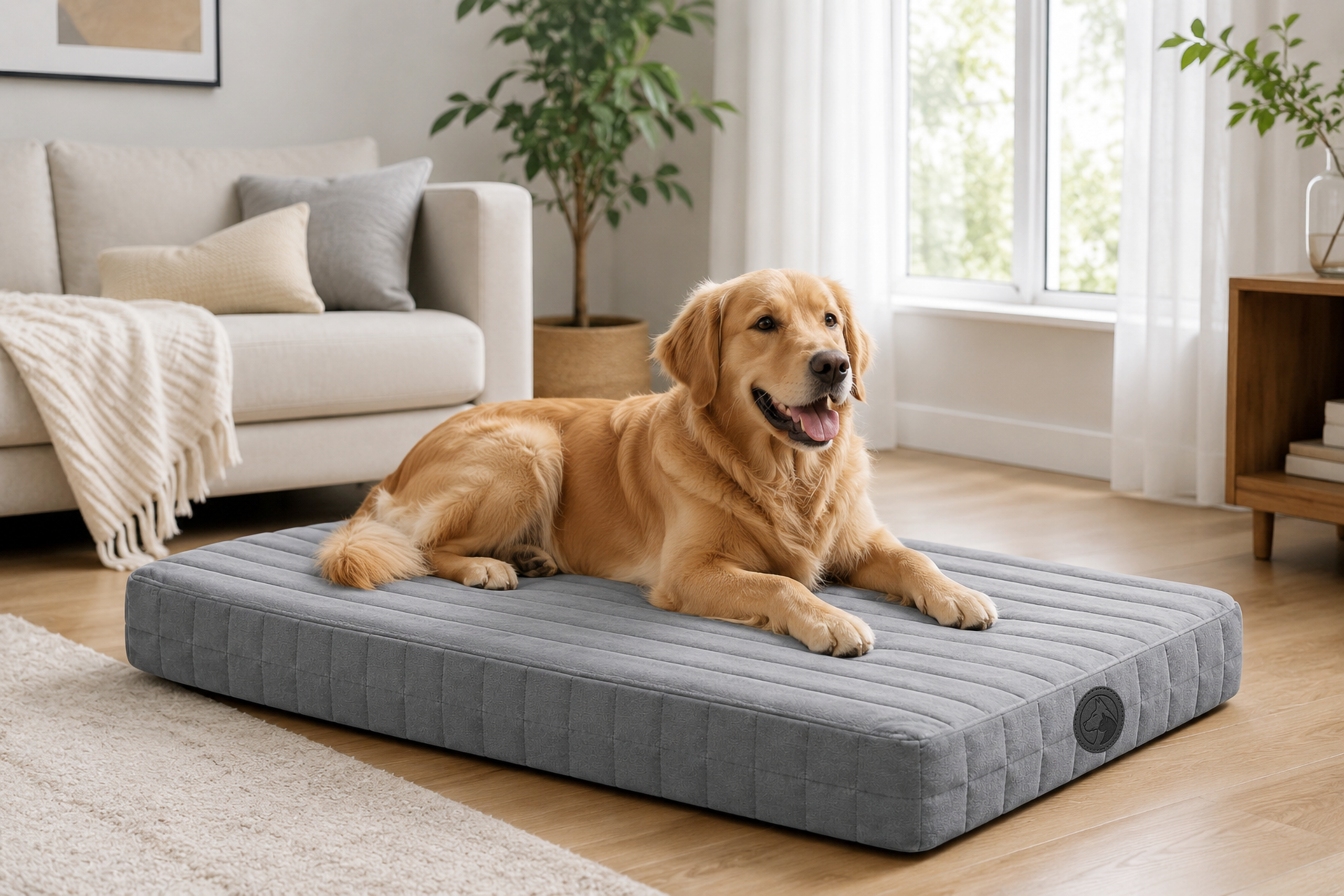 Grey Waterproof-Style Pet Mattress Bed with Padded Channel Design