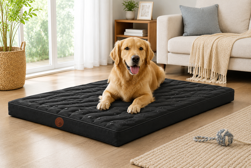 Black Quilted Pet Mattress Bed with Soft Padded Tufted Design