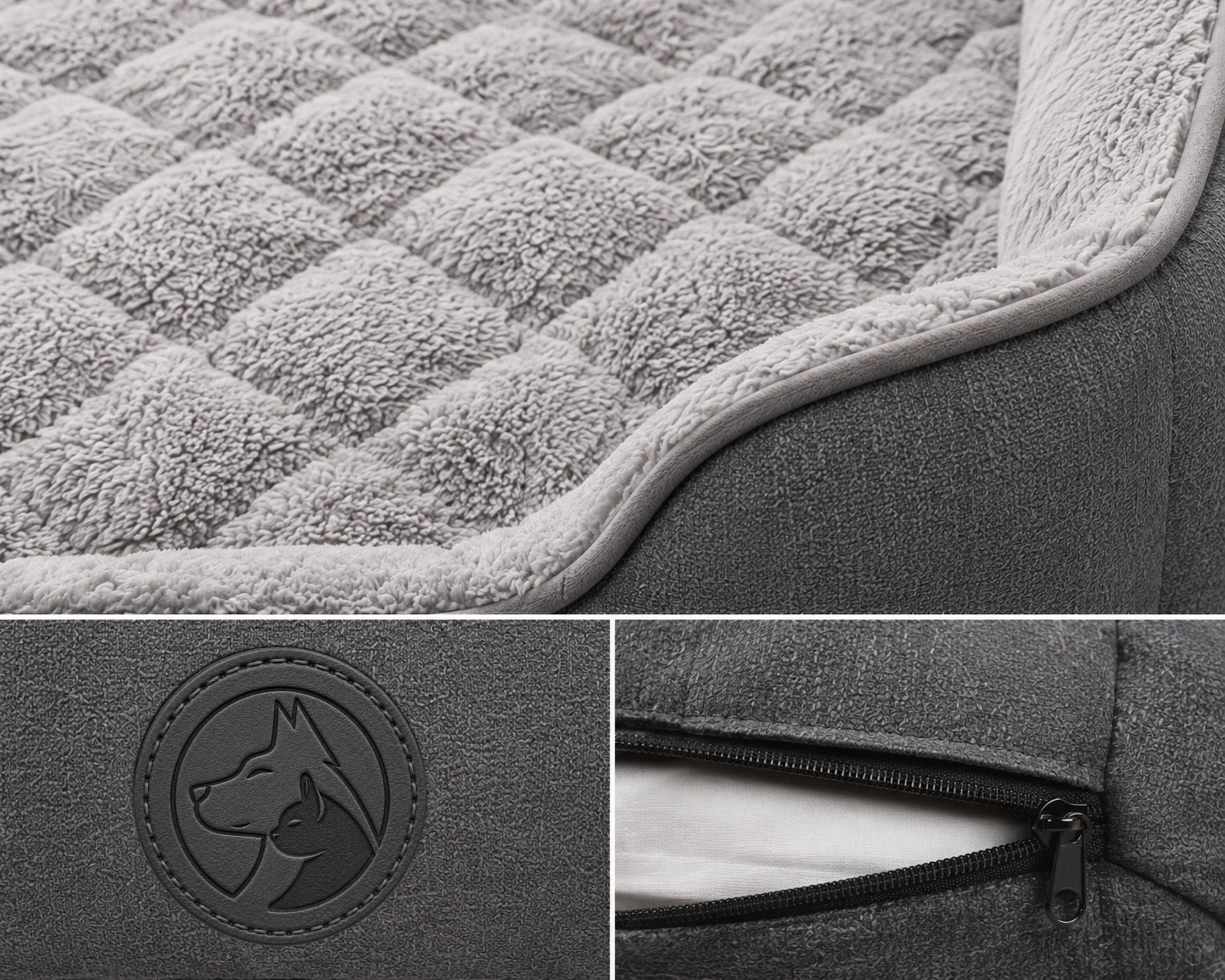 Grey Sofa-Style Dog Bed with Quilted Cushion and Raised Side Panels