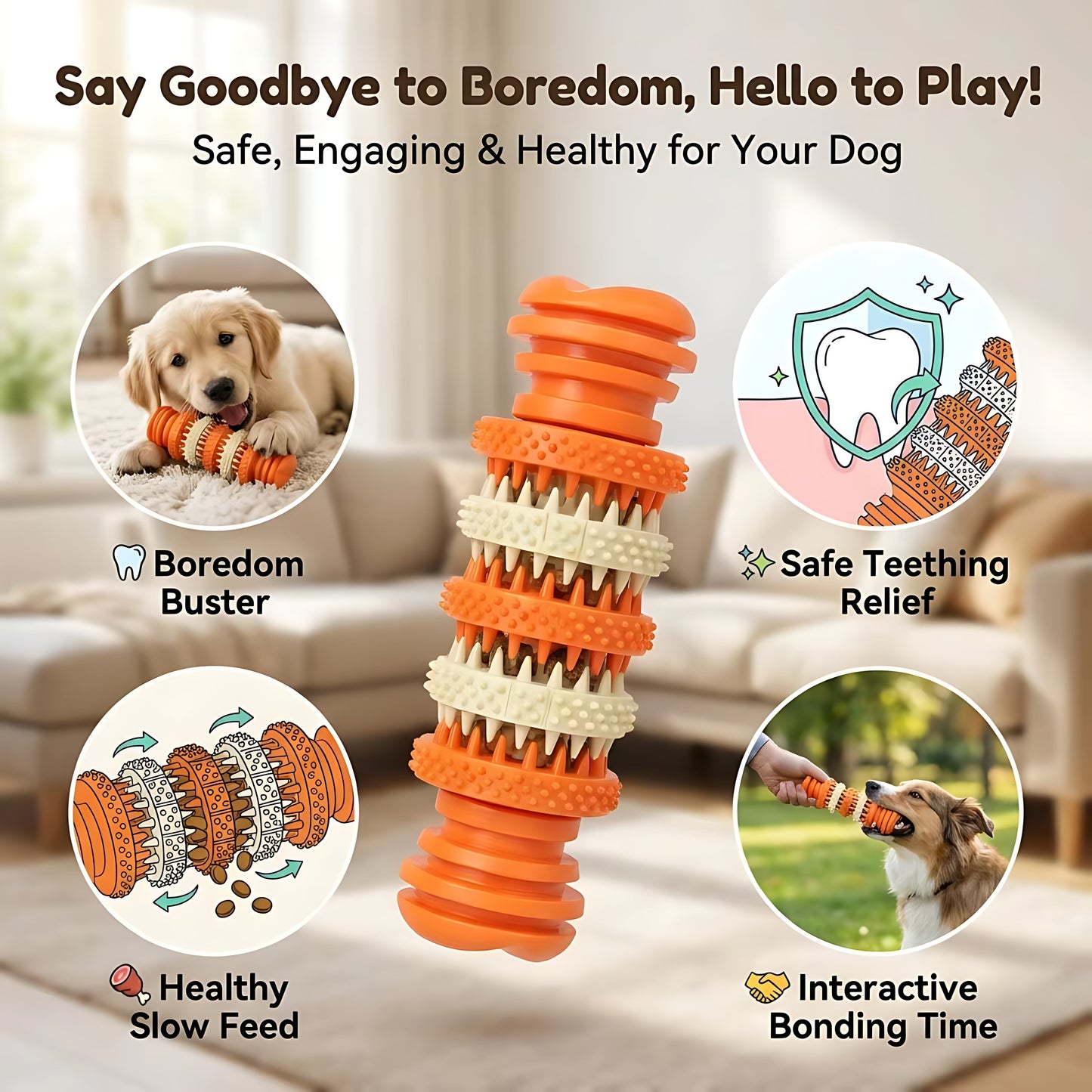Dog Dental Chew Toy with Textured Cleaning Bristles