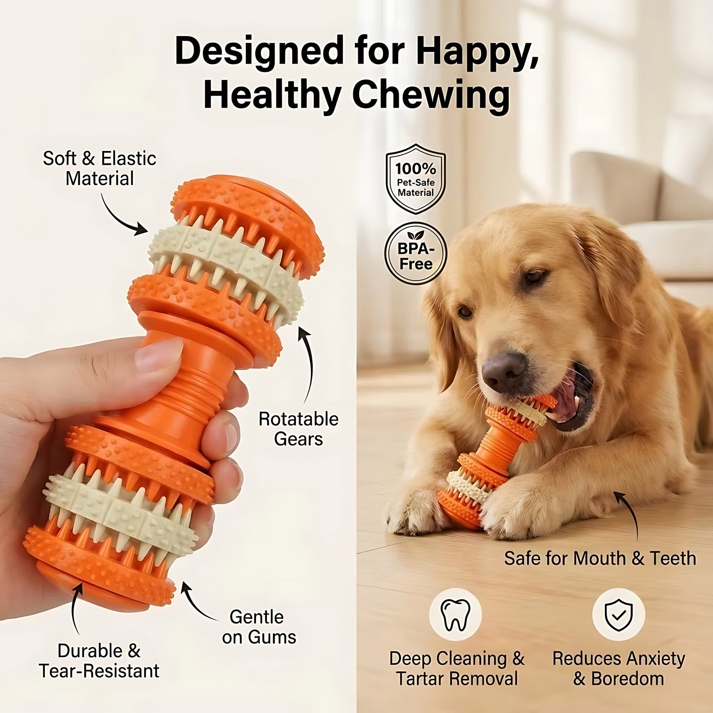 Dog Dental Chew Toy with Textured Cleaning Bristles