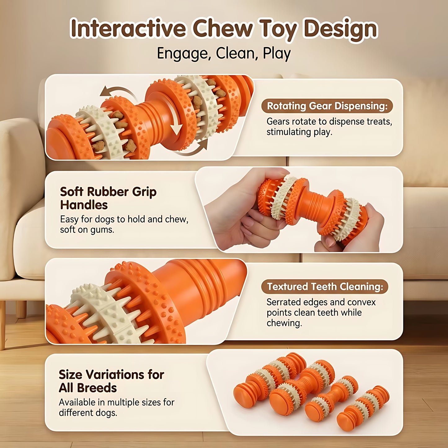 Dog Dental Chew Toy with Textured Cleaning Bristles