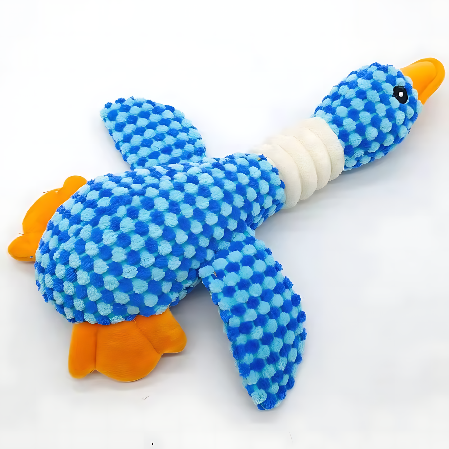 Blue Plush Duck Dog Toy – Soft Textured Fetch, Carry and Cuddle Toy with Long Neck, Wings and Feet