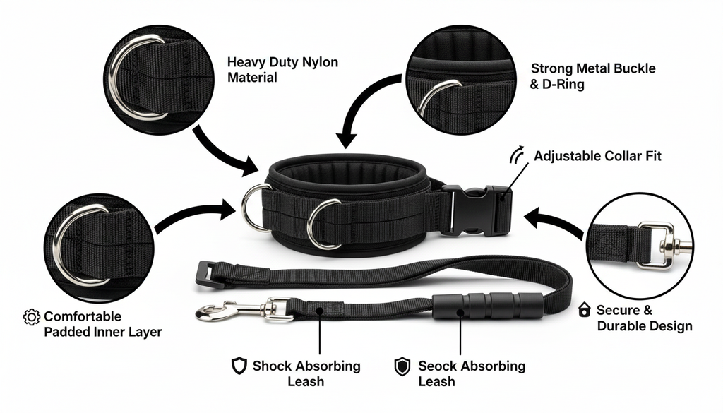 Tactical Dog Collar and Leash Set for Medium & Large Dogs